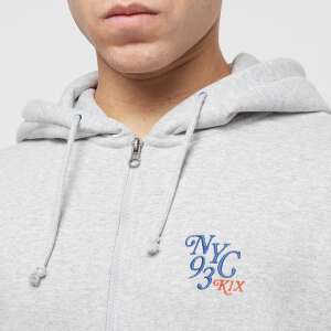 K1X NYC ZIP HOODY grey hoodie with zipper, close-up of the zipper and logo - Men's Sweater