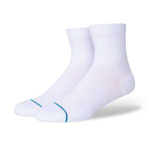 Pair of white STANCE ICON QUARTER socks, angled view - For man
