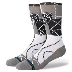 STANCE ZONE BROOKLYN NETS socks, grey, white, black, basketball design, Brooklyn Nets logo, angled view - For man