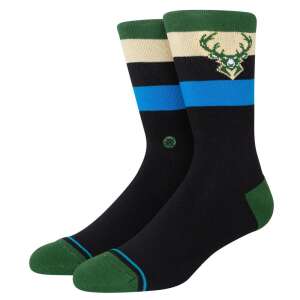 STANCE BUCKS ST CREW socks, black with green and blue stripes, deer logo - For man