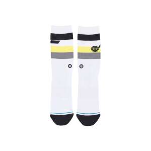 STANCE UTAH JAZZ ST CREW white crew socks with black, yellow, and gray stripes and a basketball logo - For man