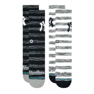 STANCE YANKEES TWIST 2 PACK socks, two pairs of socks, one white and grey striped with NY logo, one black and grey striped with NY logo, men's socks - For man