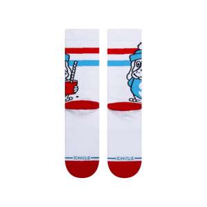 STANCE SLUSH PUPPIE white socks with red stripes and a dog wearing a blue hat holding a slushie - For man