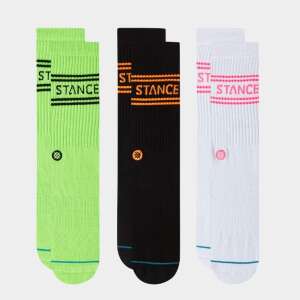 3 pack Stance Basic Crew socks in black, white, and neon green - For man