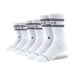 3 pack of white STANCE BASIC crew socks with black stripes and logo - For man