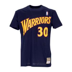 Mitchell & Ness Golden State Warriors Stephen Curry 30 Name & Number T-Shirt, Blau, XXL, Vorderansicht - Herrenbekleidung