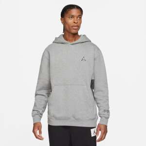 Jordan Essentials Fleece Pullover Hoodie in Grey, featuring a Jumpman logo on the front and Michael Jordan's signature on the sleeve - Men's Sweater