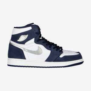 Air Jordan 1 High OG CO JP men's basketball shoes, navy blue and white colorway, side view - For man