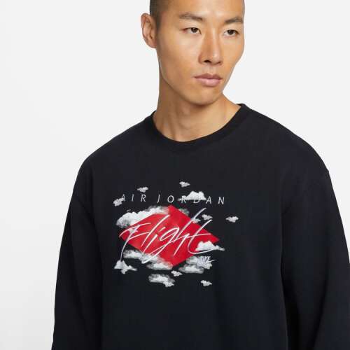 Black Air Jordan Essentials Statement Fleece GFX Crewneck Sweatshirt with red Flight graphic