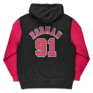 Mitchell & Ness Chicago Bulls Dennis Rodman 91 Name & Number Pullover Hoodie, Black/Red, Back View - Men's Sweater