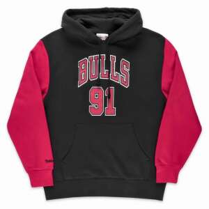 Mitchell & Ness Chicago Bulls Dennis Rodman 91 Name & Number Pullover Hoodie, Black/Red, Front View - Men's Sweater