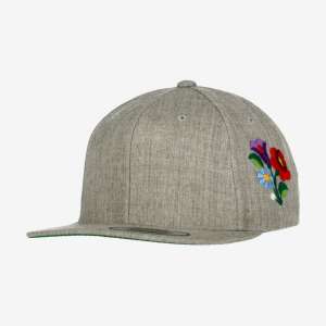 Folkcap unisex gray snapback baseball cap with embroidered floral pattern - For man