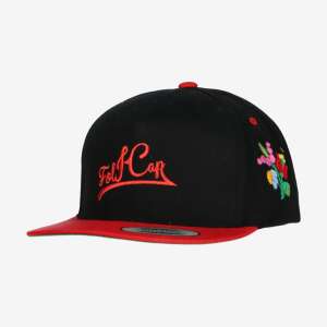 Folkcap black and red snapback baseball cap with embroidered flowers - For man