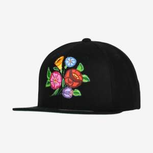 Folkcap unisex black snapback baseball cap with embroidered floral pattern - For man