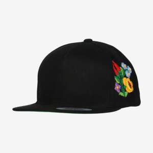 Folkcap unisex black snapback baseball cap with embroidered floral pattern - For man