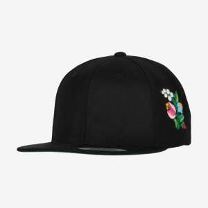 Folkcap unisex black snapback baseball cap with embroidered floral pattern - For man