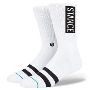 Stance OG white socks for men and women, featuring a black Stance logo and black stripes - For man