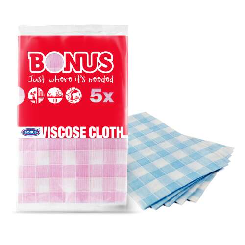 BONUS Țesătură din viscoză, pachet de 5, în carouri, roz și albastru, șervețele de curățare, șervețele de bucătărie, șervețele de spălat vase