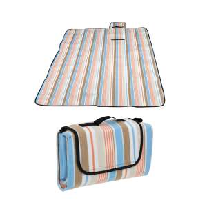 Összehajtható csíkos poliészter strandszőnyeg, 135 x 170 cm, tökéletes piknikhez, kempingezéshez és szabadtéri tevékenységekhez - Strandcikk