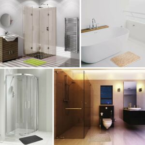 Plüss kavicsmintás fürdőszobai szőnyeg különböző fürdőszobai környezetekben - Fürdőszoba bútor