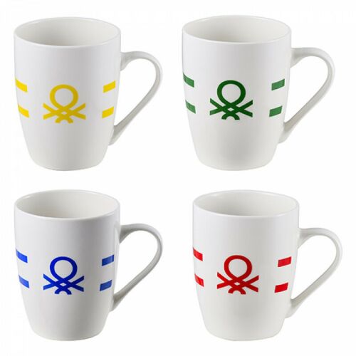 Benetton Rainbow Collection Bögre Szett, 4 fehér porcelán bögre színes logóval