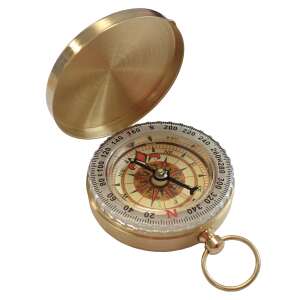 Classic compass with a metal case, open lid, showing the compass face with north, south, east, and west directions - Navigation compass