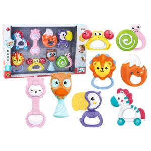 Baba csörgő és fogas készlet állatokkal 8 db 18008 146118199 - Lean Toys