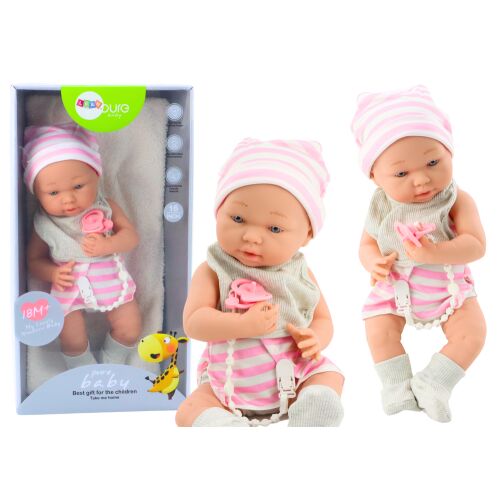 Baba Játék rosa-weiße Babypuppe mit Zubehör, verpackt und unverpackt