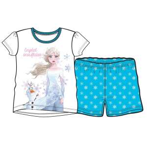 Pijamale Disney Frozen cu mânecă scurtă pentru fete, cu Elsa și Olaf, partea de sus albă cu pantaloni scurți cu imprimeu cu fulgi de nea albastru - Disney Pijamale pentru copii, cămăși de noapte