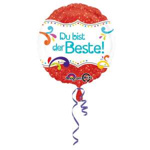 Anagram HeXL Du bist der Beste! roter Glitzer-Folienballon - Luftballons