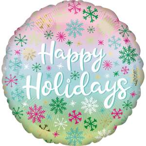 Happy Holidays foil balloon, 43 cm, with snowflakes and a gradient design - Party Supply