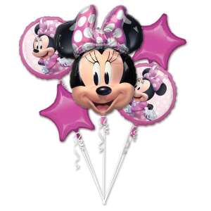 Disney Minnie Mouse foil balloon set, 5 pieces, pink and white polka dots, includes Minnie Mouse head, stars, and Minnie Mouse character balloons - Balloon