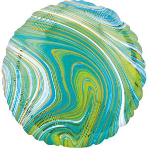 Green Circle, Zöld Fólia lufi 43 cm, green, blue, and gold marble pattern foil balloon - Party Supply
