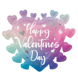 Happy Valentine's Day Ombre Foil Balloon, 68 cm, Heart Shaped, Pink and Blue Gradient - Balloon