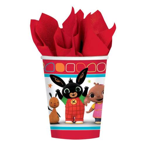 Bing red paper cups, 8 pack, 250ml, featuring Bing Bunny and friends
