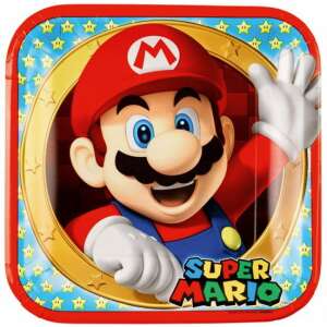 Super Mario Mushroom World 8 pack 23 cm paper plates, featuring a colorful image of Super Mario - Disposable Plate