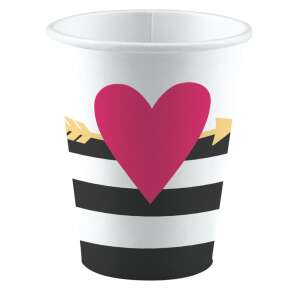 Szerelem Everyday 8 pack 250 ml paper cups with heart and arrow design - Party Supply