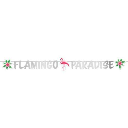 Ghirlandă de hârtie Flamingo Paradise, 135 cm lungime, flamingo roz și flori, decorațiuni de petrecere