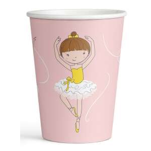 8 pack of 250ml ballerina paper cups, pink with ballerina design - Party Supply