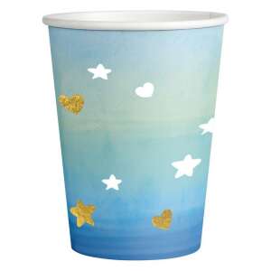 Baby Boy Hello World paper cups, 8 pack, 250 ml, blue with gold stars and hearts - Baby