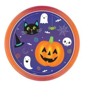 Halloween Friends 8 pack paper plates, 23 cm, featuring a pumpkin, ghost, cat, and spider design - Party Supply