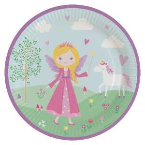 8 pack of 23cm princess paper plates with a fairy and unicorn design - Party Supply