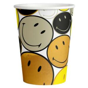 Emoji Smiley Originals 8-pak 250 ml kubki papierowe z wzorem uśmiechniętej buźki - Szkło jednorazowego użytku
