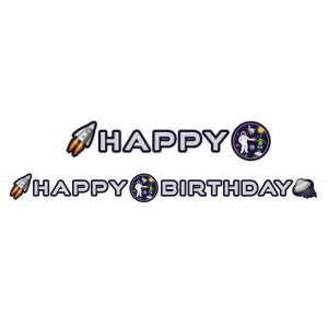 Vesmírny Banner Happy Birthday, 192 cm dlhý, s raketami a astronautmi - Párty dekorácie
