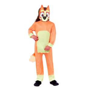 Bluey Bingo costume for kids ages 3-4, featuring a jumpsuit, tail, and mask - Costume for Kid
