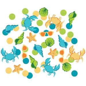 Summer Surf Party confetti with crabs, seashells, starfish, and sunglasses - Confettus