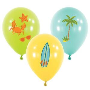 Nyári Surf Party Luftballons - 6er-Pack 11-Zoll-Latexballons mit Sommer-Motiven wie Krabbe, Sonnenbrille, Palme und Surfbrett - Luftballons