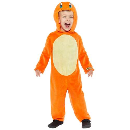 Pokémon Charmander jelmez gyerekeknek, 4-6 éves korig, narancssárga overall kapucnival, elülső nézet
