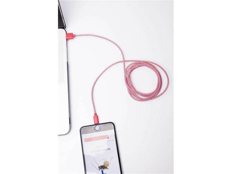 Kikkerland US113-RD-EU cablu Lightning ro?u-alb acoperit cu material textil
