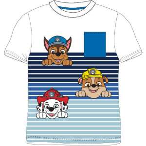Paw Patrol kids short sleeve t-shirt, white with blue stripes and Paw Patrol characters - Mancs Őrjárat